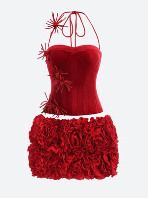 Corset Top & Ruffled Mini Skirt Two Piece Set
