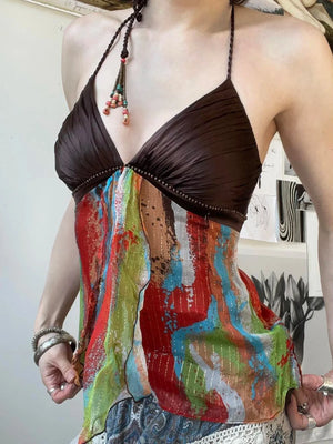 Vintage Boho Halter Neck Top