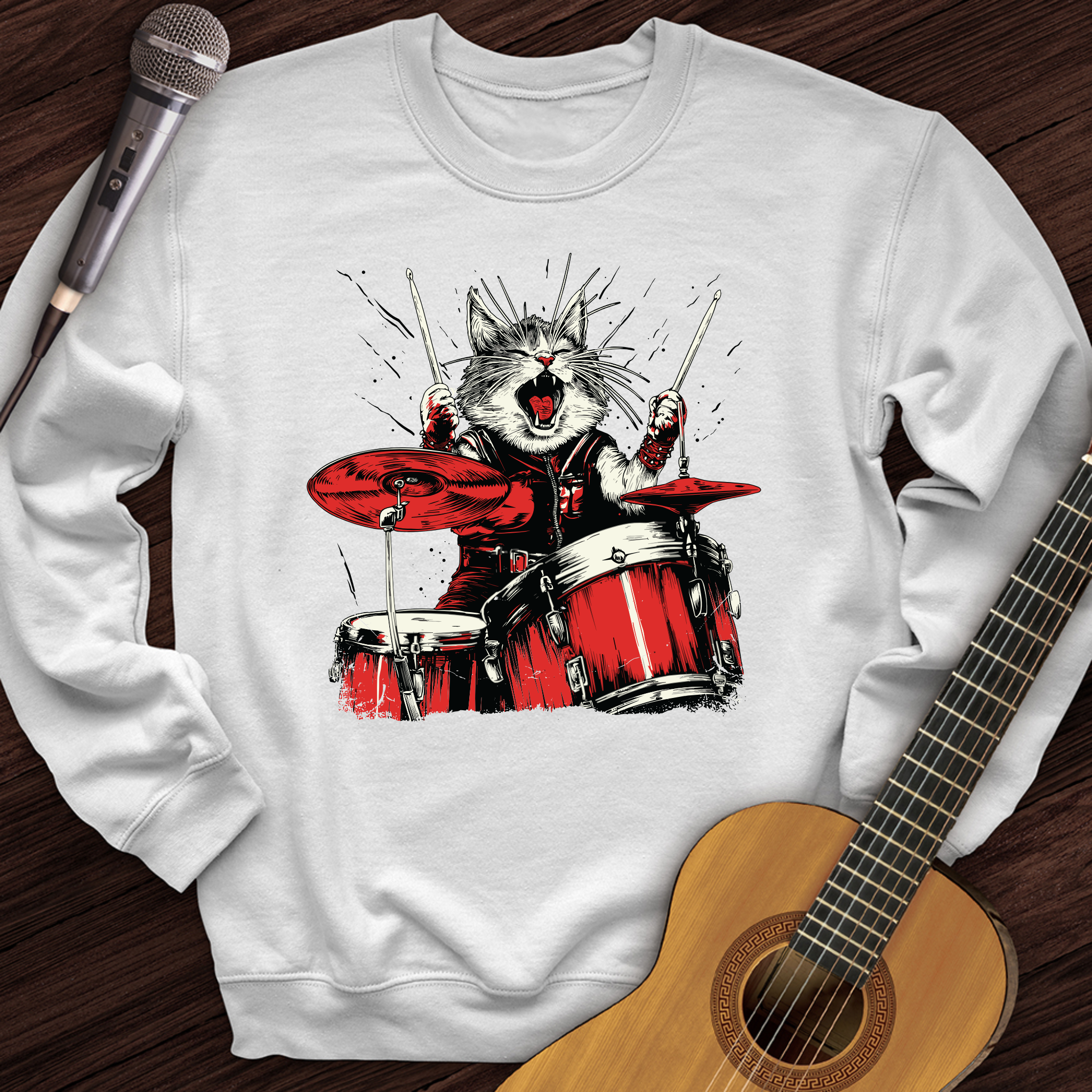 Cat Playing Drums Crewneck