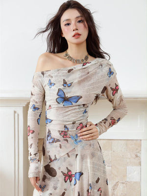 Butterfly One Shoulder Midi Dress