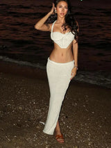 Crochet Crop Top & Maxi Skirt Two Piece Set