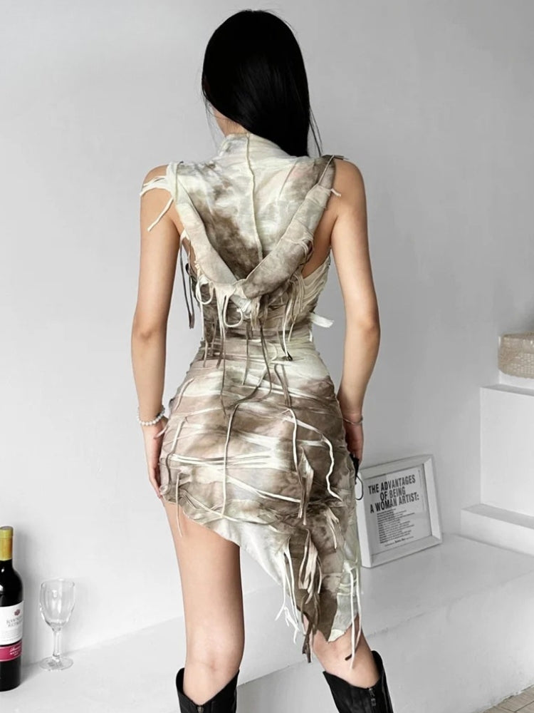 Cyberpunk Hooded Mini Dress