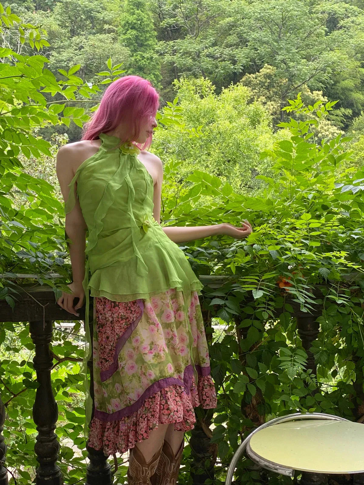 Fairycore Floral Ruffled Top