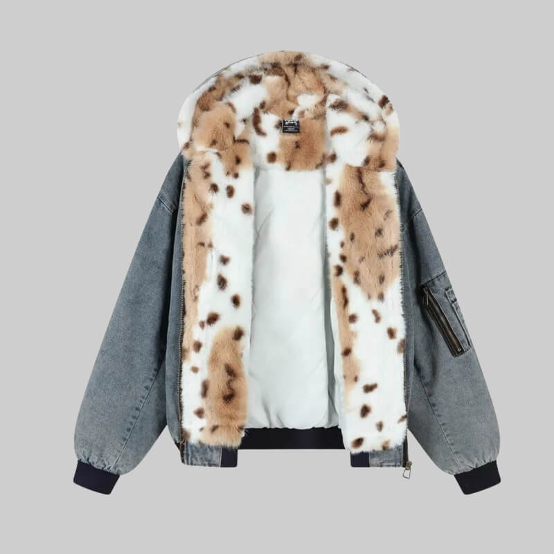 Fur Lined Hooded Denim Jacket