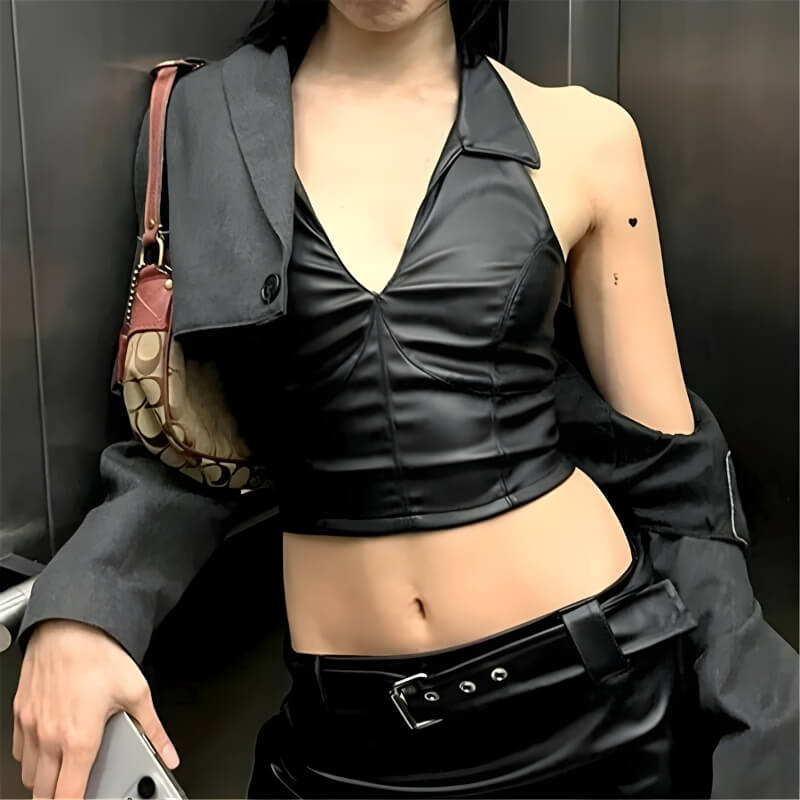 Goth Faux Leather Crop Top