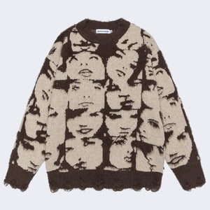 Grunge Face Pullover Sweater