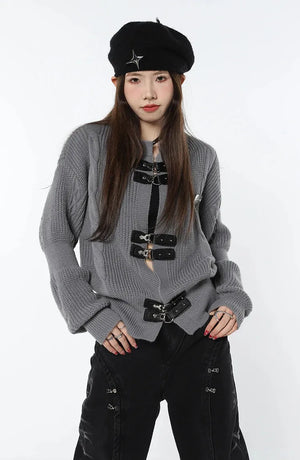 Grunge Saddle Buckle Cardigan