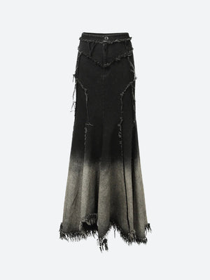 Grunge Tasseled Patch Maxi Skirt