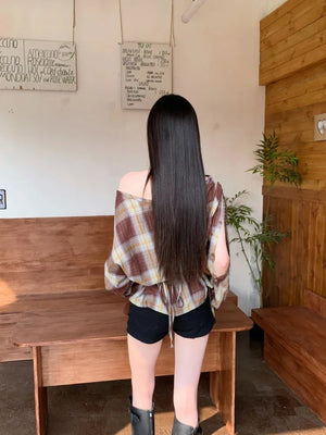 Plaid One Shoulder Top