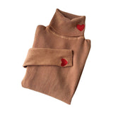Red Heart Embroidery Turtleneck Jumper