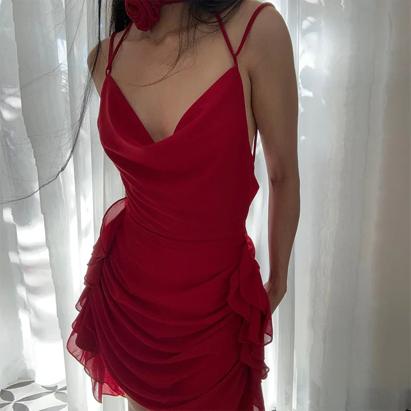 Rose Neck Tie Mini Dress