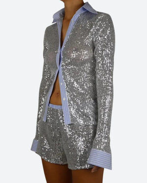 Sequined Shirt & Shorts Two Piece Set