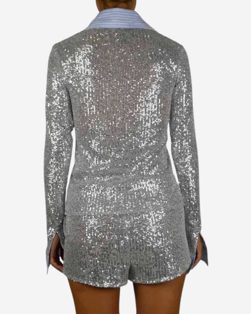 Sequined Shirt & Shorts Two Piece Set