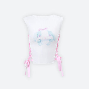 Soft Girl Rabbit Ribbon Top