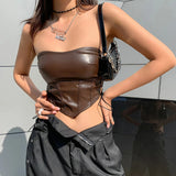 Strapless Faux Leather Crop Top