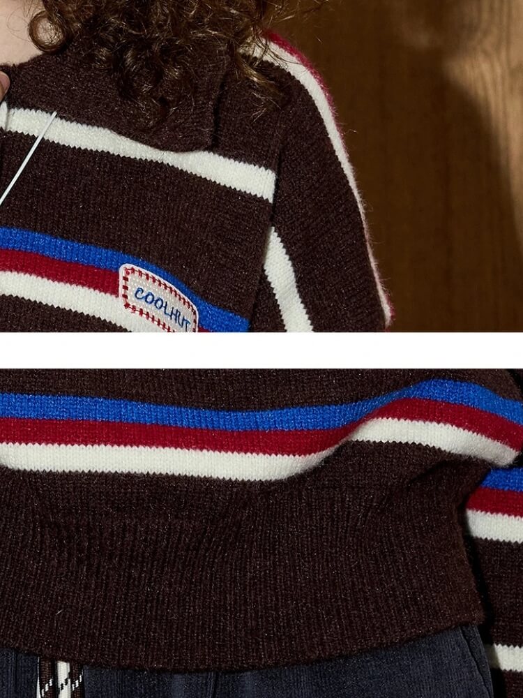 Striped Polo Collar Sweater