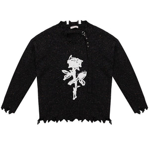 Distressed Rose Print Sweater