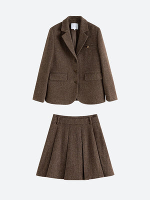 Wool Blazer Jacket & Mini Skirt Two Piece Set