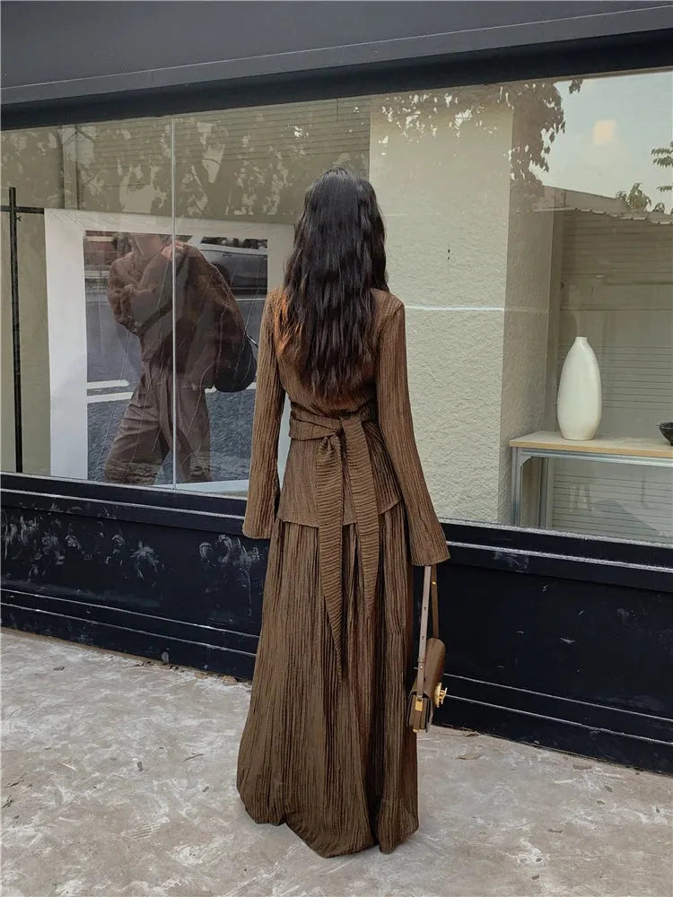Wrap Around Blouse & Maxi Skirt Two Piece Set