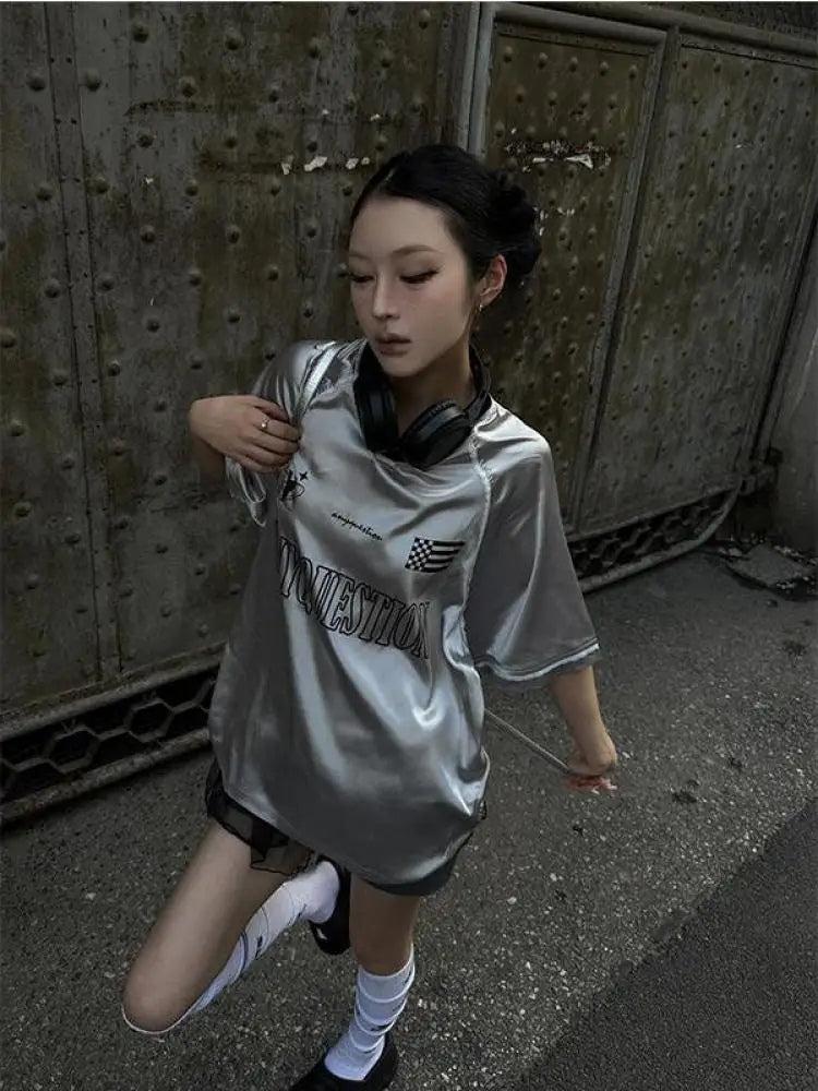 Y2K Silver Oversized Tee