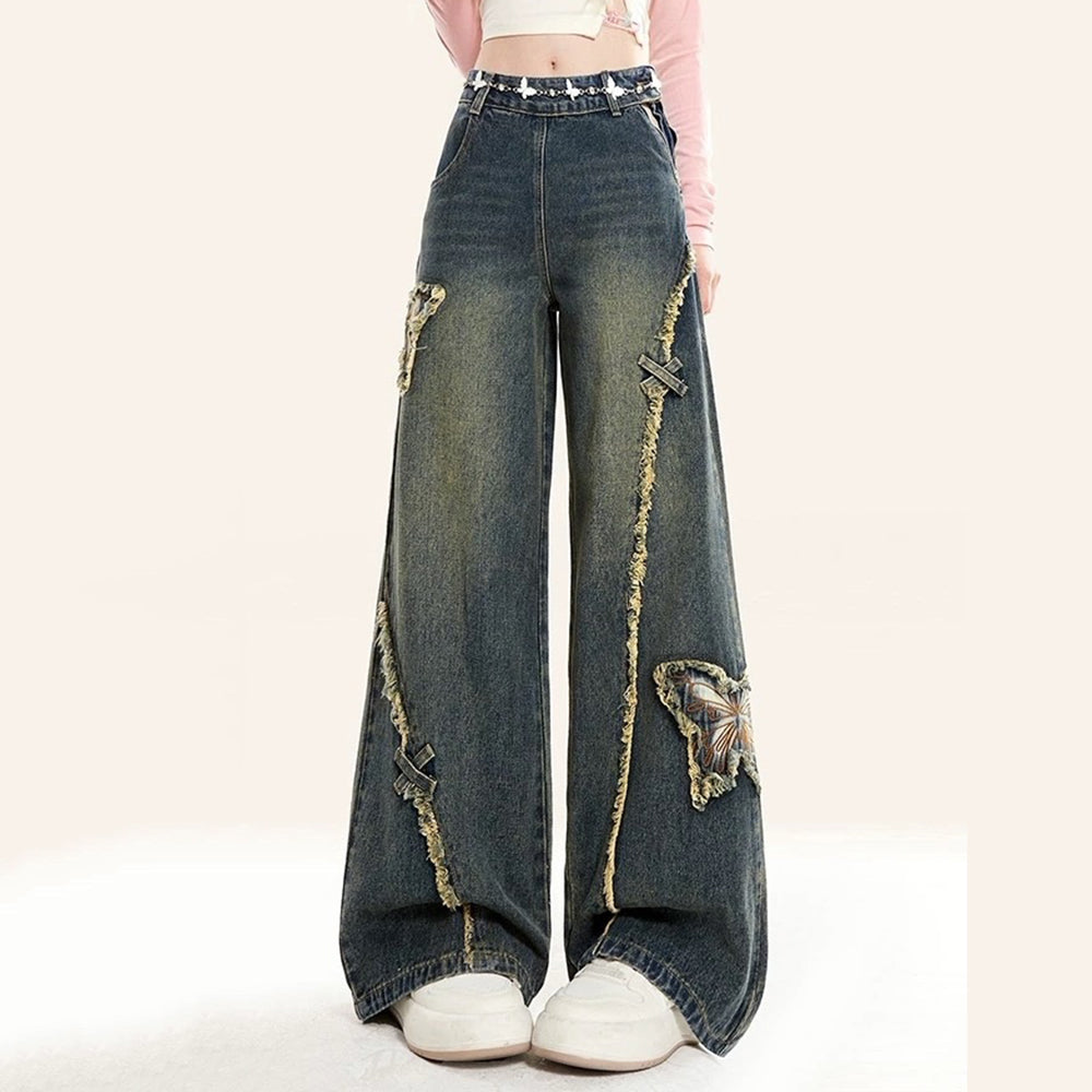 Aesthetic Butterfly Flared Jeans