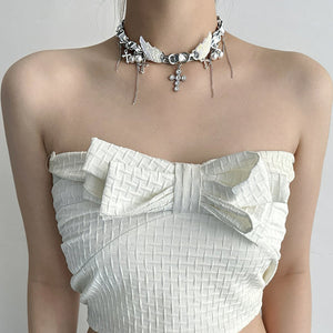Angel Wings Cross Choker Necklace