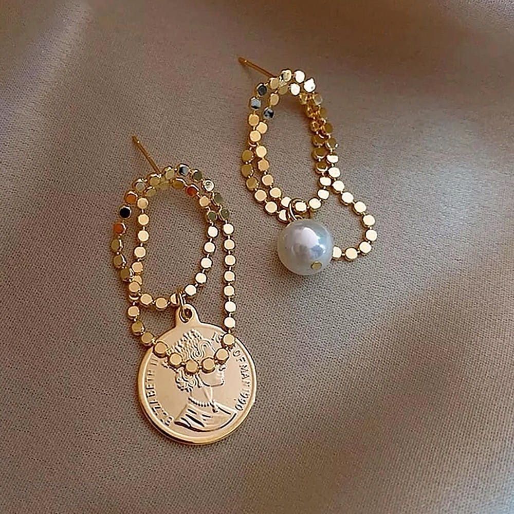Asymmetrical Coin Drop Earrings