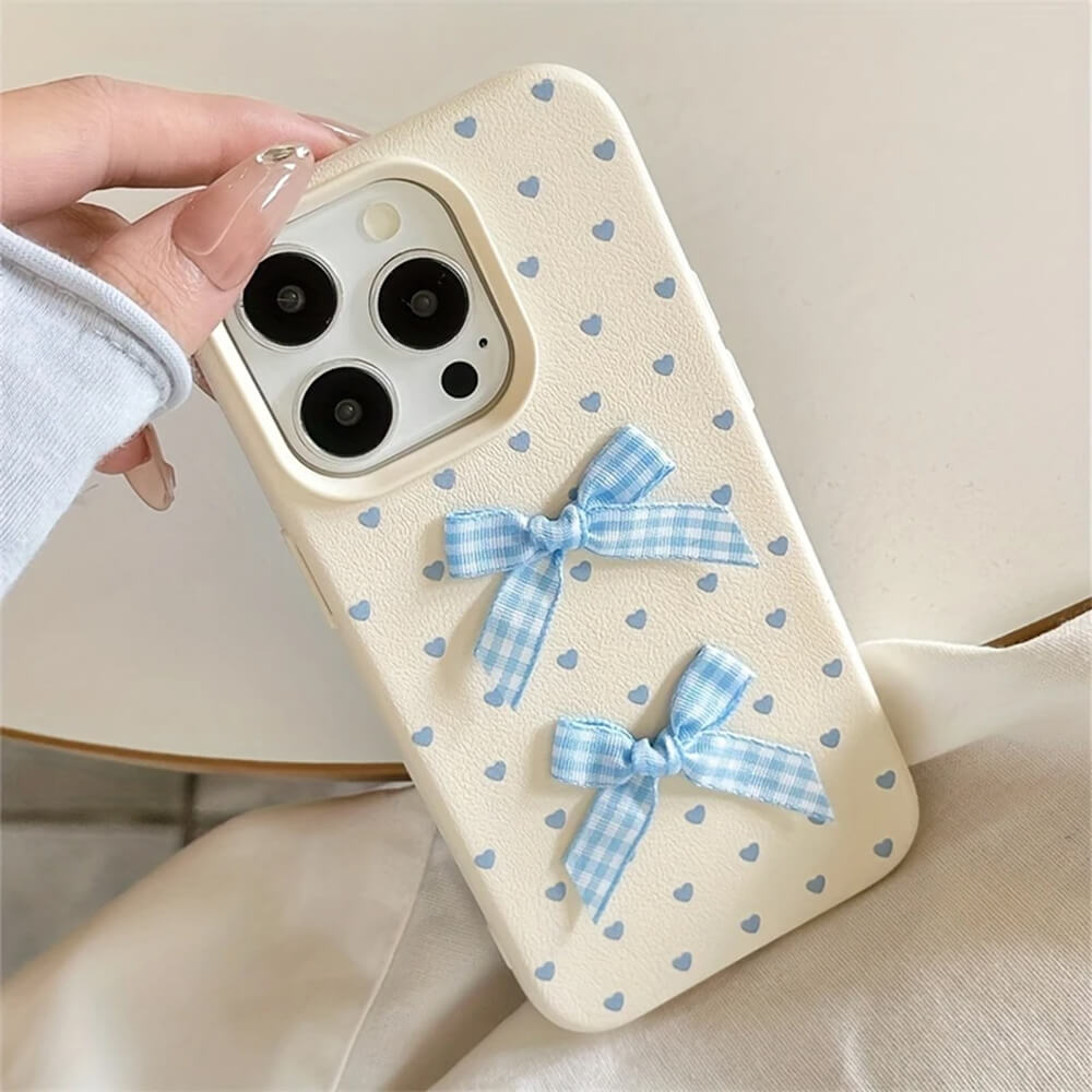 Blue Bows & Heart Dots iPhone Case