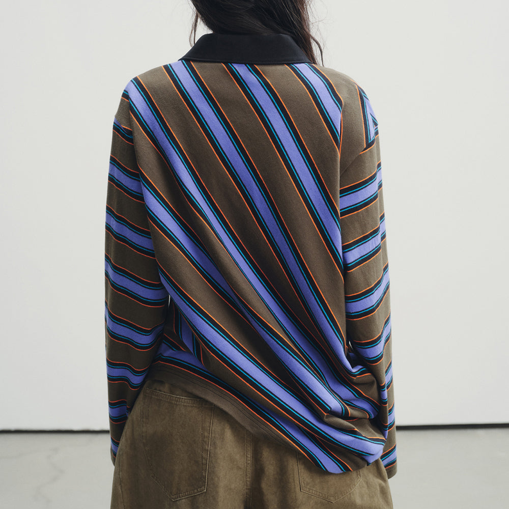 Brown Blue Stripe Rugby Polo