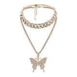 Butterfly Rhinestone Layered Necklace