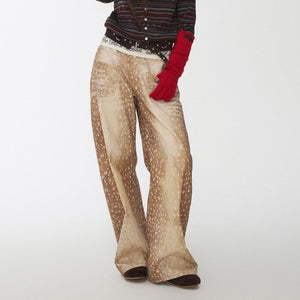 Deer Print Wide Leg Jeans