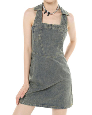Y2K Aesthetic Halter Denim Dress