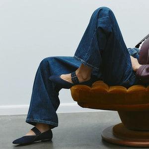 Denim Buckle Strap Mary Jane Flats