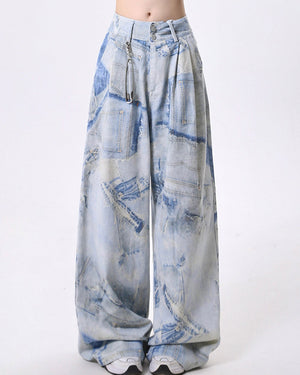 Denim Effect Print Trousers