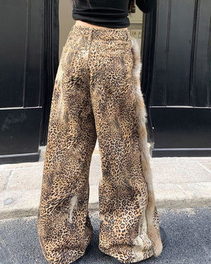 Faded Leopard Print Wide-Leg Trousers