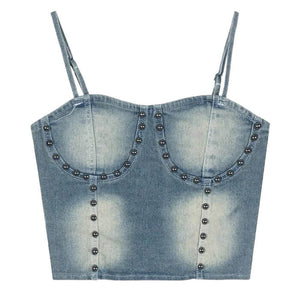 Fairy Grunge Denim Rivet Top