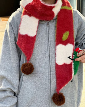 Fuzzy Apple Pattern Knit Scarf