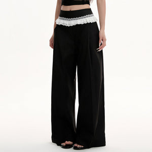 Lace Trim Waist Wide-Leg Trousers