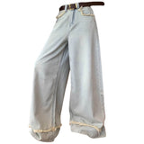 Light Blue Frayed Wide-Leg Jeans