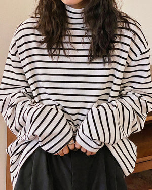 Oversized Striped Turtleneck Long Sleeve