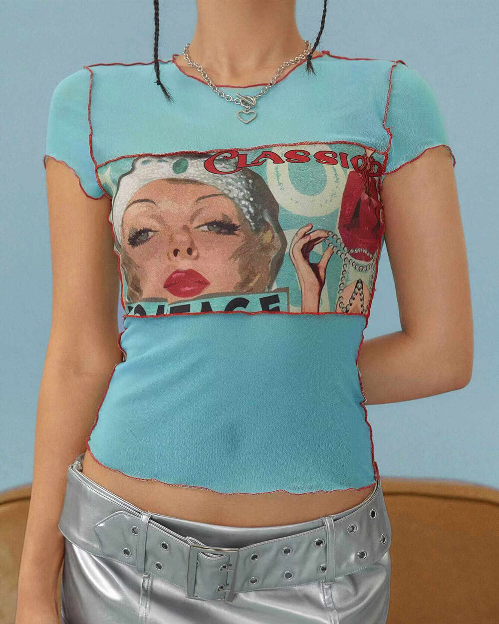 Paris Girl Mesh Y2K Baby Tee