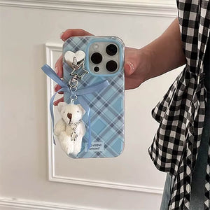 Plaid Bear Charm iPhone Case