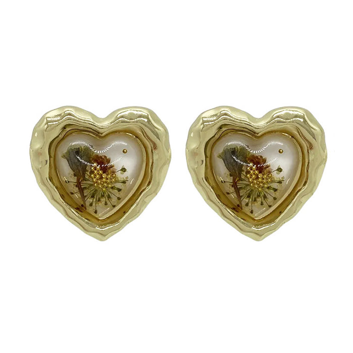 Pressed Flower Vintage Heart Earrings