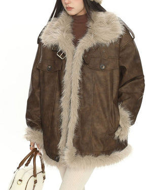 Y2K Fur Trim Aviator Jacket