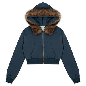 Y2K Aesthetic Cropped Fur Hoodie